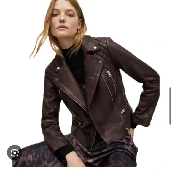 All Saints Dark Brown / Oxblood Leather Jacket - Picture 10 of 16